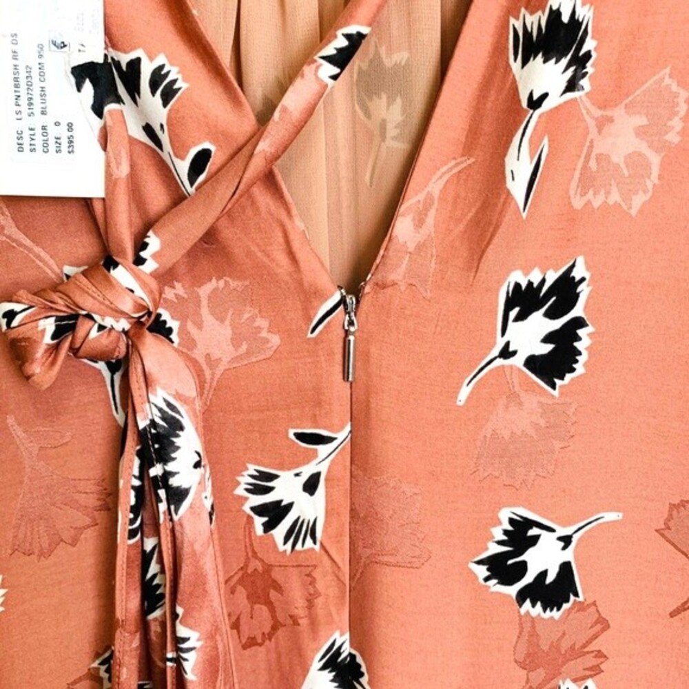 Rebecca Taylor coral pink silk dress Ikat Paintbrush ruffle dress size 0 - Picture 8 of 14